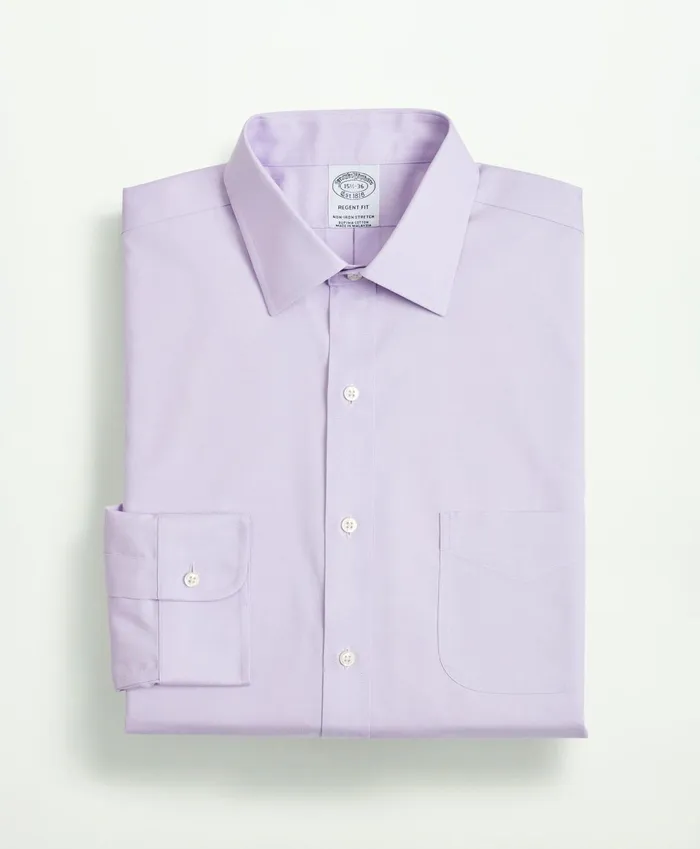 Men Stretch Supima Cotton NonIron Pinpoint Oxford Ainsley Collar Dress Shirt Lavender Brooks Brothers Dress Shirts