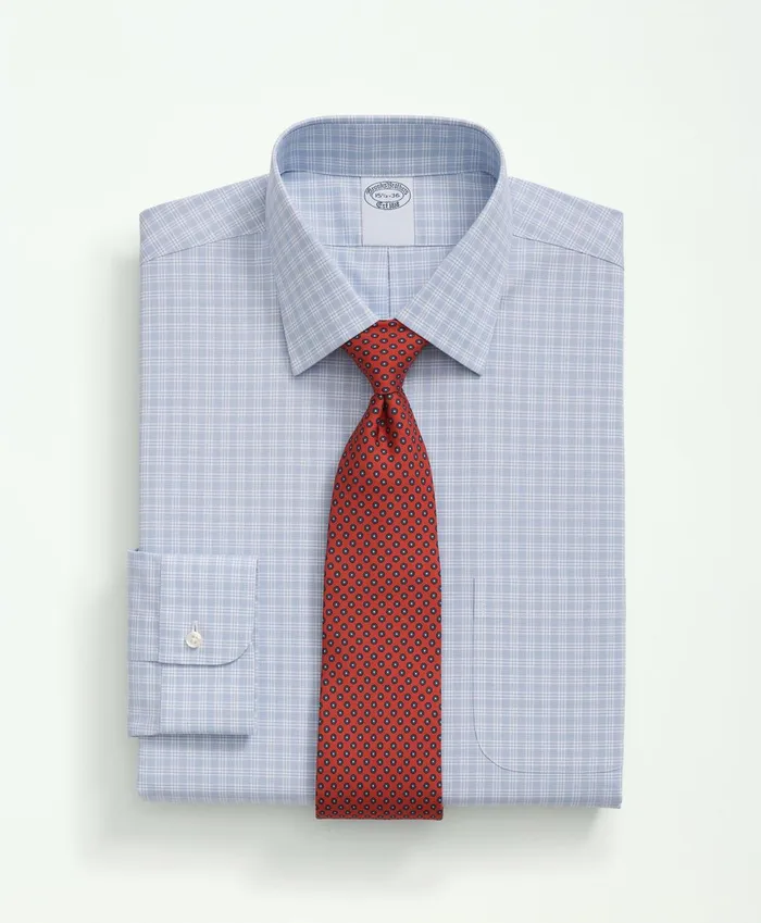 Men Stretch Supima Cotton NonIron Poplin Ainsley Collar Checked Dress Shirt Light Blue Brooks Brothers Dress Shirts Men Stretch Supima Cotton NonIron Poplin Ainsley Collar Checked Dress Shirt Light Blue Brooks Brothers Dress Shirts