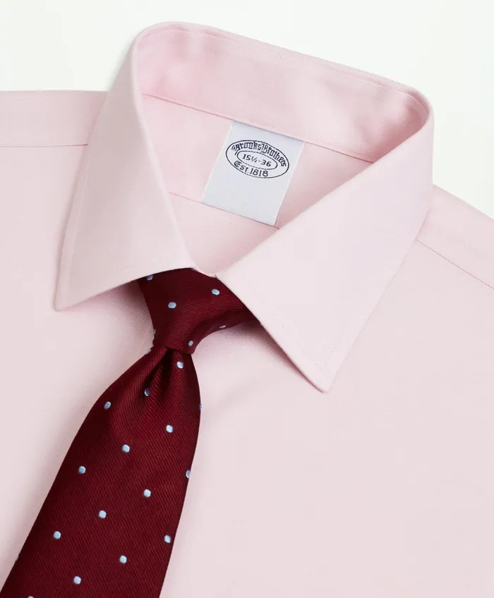 Men Stretch Supima Cotton NonIron Twill Ainsley Collar Dress Shirt Pink Brooks Brothers Dress Shirts