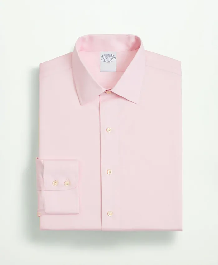 Men Stretch Supima Cotton NonIron Twill Ainsley Collar Dress Shirt Pink Brooks Brothers Dress Shirts