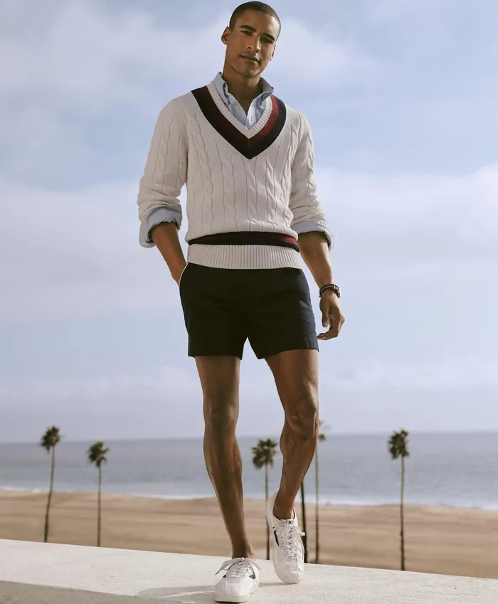 Men Supima Cotton Cable Tennis Sweater Ivory Brooks Brothers Sweaters