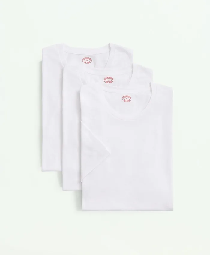 Men Supima Cotton Crewneck 3 Pack TShirts White Brooks Brothers Underwear