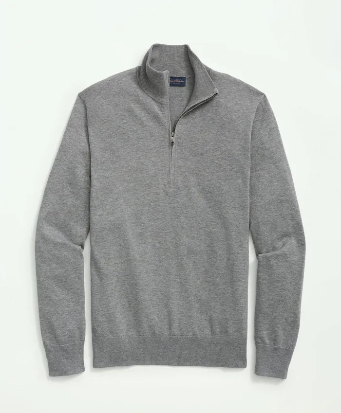 Men Supima Cotton HalfZip Sweater Medium Grey Heather Brooks Brothers Sweaters