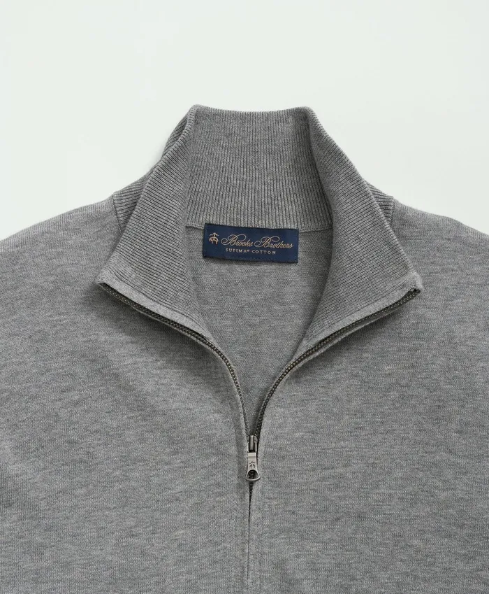 Men Supima Cotton HalfZip Sweater Medium Grey Heather Brooks Brothers Sweaters