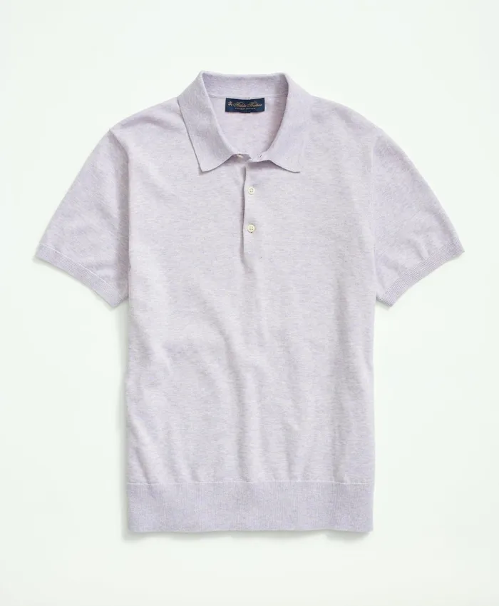 Men Supima Cotton ShortSleeve Polo Sweater Light Purple Heather Brooks Brothers Sweaters Men Supima Cotton ShortSleeve Polo Sweater Light Purple Heather Brooks Brothers Sweaters