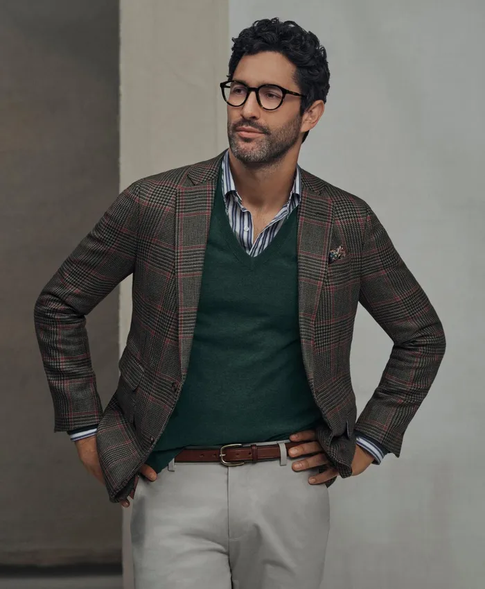 Men Supima Cotton VNeck Sweater Dark Green Heather Brooks Brothers Sweaters