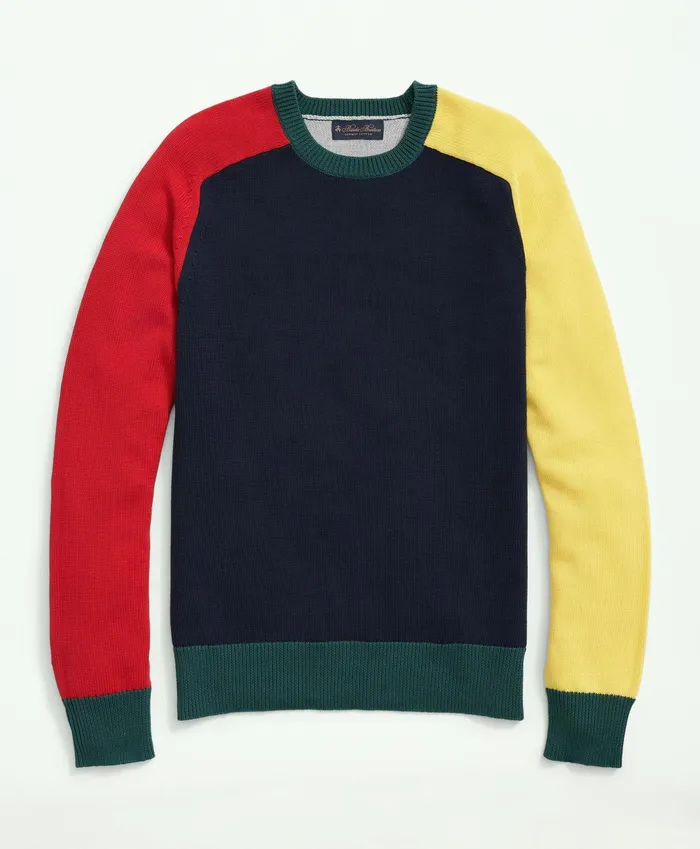 Men Supima Crewneck ColorBlock Fun Sweater Navy Multi Brooks Brothers Sweaters