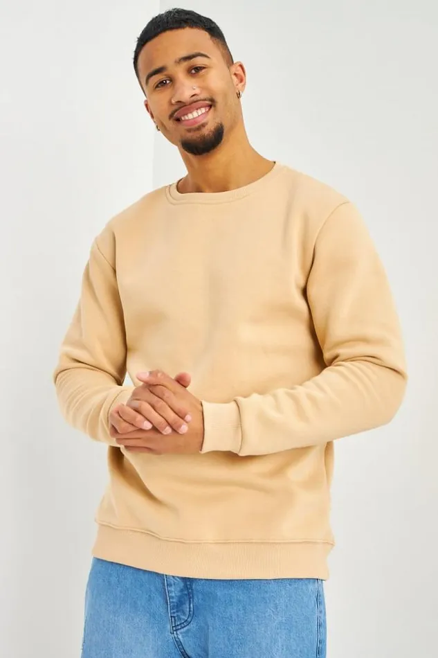 Men Sweat Beige Col Rond Beige Brentiny Paris Sweatshirts and Pullovers