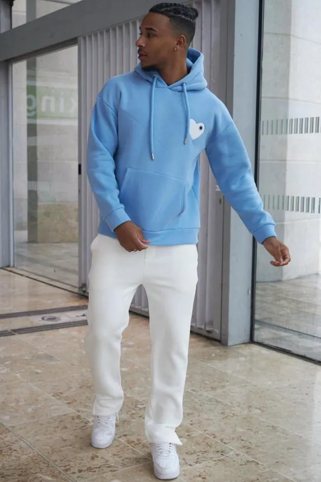 Men Sweat Capuche Bleu 034Coeur 034 Blue Brentiny Paris Sweatshirts and Pullovers