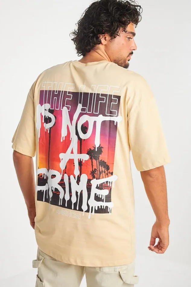 Men TShirt Beige 034The Life Is Not A Crime034 Beige Brentiny Paris TShirts