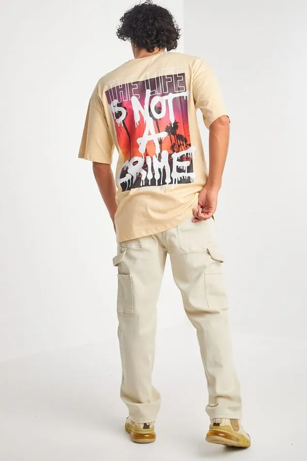 Men TShirt Beige 034The Life Is Not A Crime034 Beige Brentiny Paris TShirts