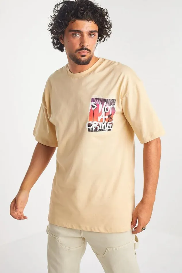 Men TShirt Beige 034The Life Is Not A Crime034 Beige Brentiny Paris TShirts