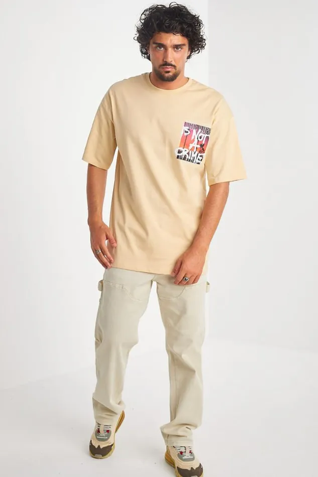 Men TShirt Beige 034The Life Is Not A Crime034 Beige Brentiny Paris TShirts