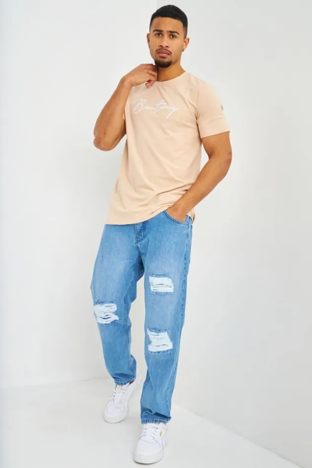Men TShirt Beige Logo Brentiny En Relief Beige Brentiny Paris TShirts