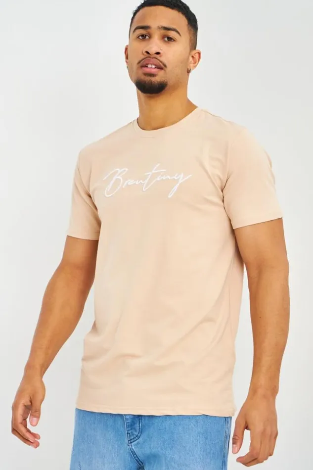 Men TShirt Beige Logo Brentiny En Relief Beige Brentiny Paris TShirts