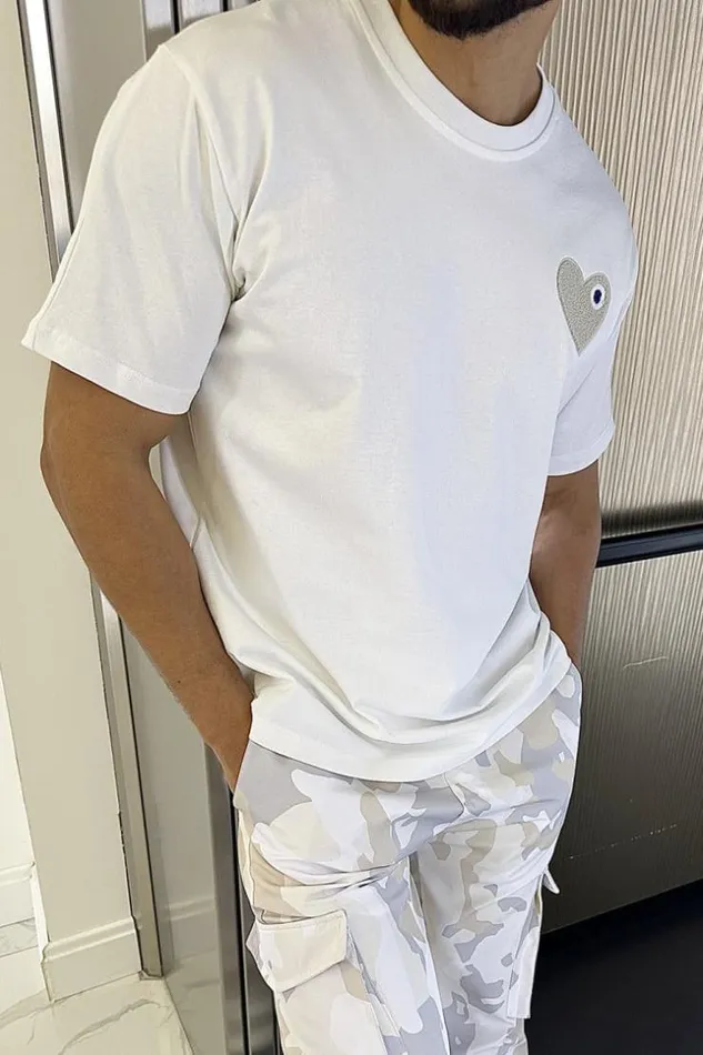 Men TShirt Blanc Coeur Oeil Bleu White Brentiny Paris TShirts