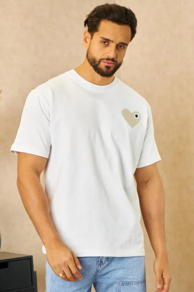 Men TShirt Blanc Coeur Oeil Bleu White Brentiny Paris TShirts