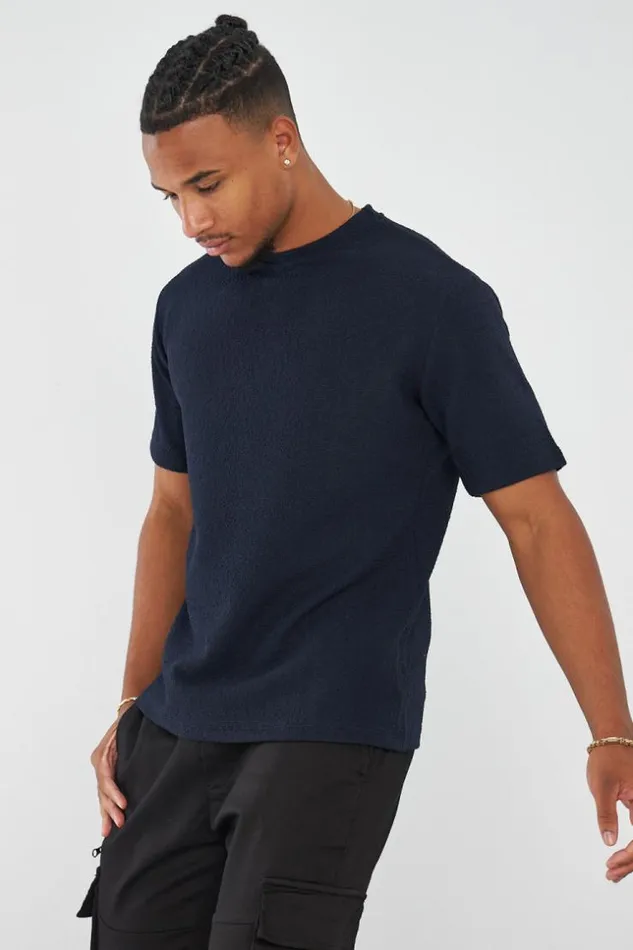 Men TShirt Bleu Fonc Textur Blue Brentiny Paris TShirts