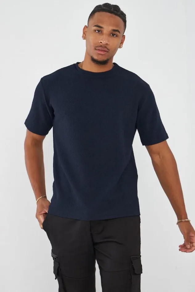Men TShirt Bleu Fonc Textur Blue Brentiny Paris TShirts