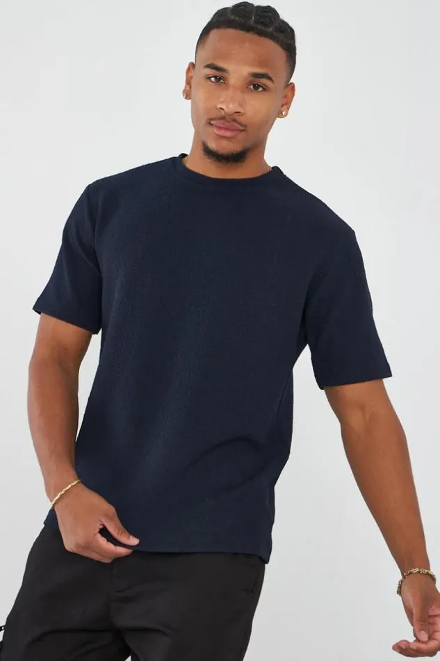Men TShirt Bleu Fonc Textur Blue Brentiny Paris TShirts