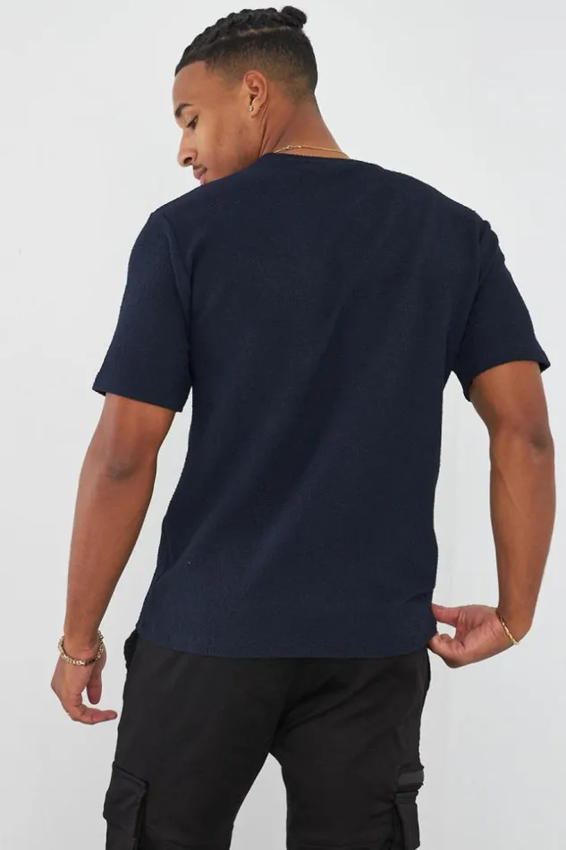Men TShirt Bleu Fonc Textur Blue Brentiny Paris TShirts
