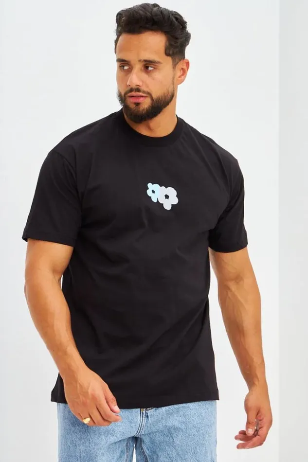 Men TShirt Floqu Fleurs Avant Et Arrire Noir Black Brentiny Paris TShirts