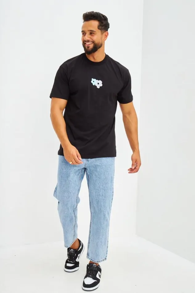 Men TShirt Floqu Fleurs Avant Et Arrire Noir Black Brentiny Paris TShirts