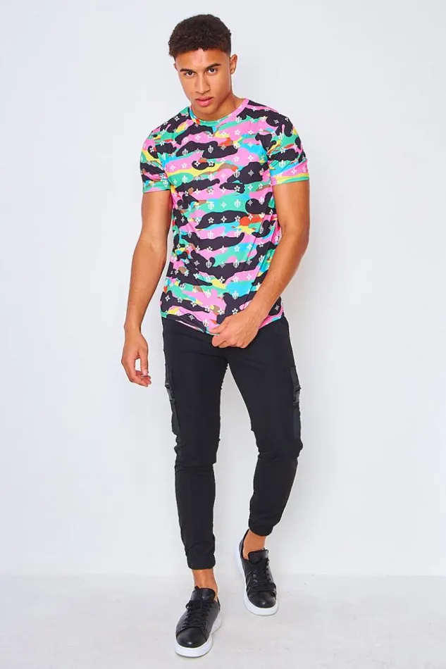 Men TShirt In Multicoloured Monogram Print Black Brentiny Paris TShirts