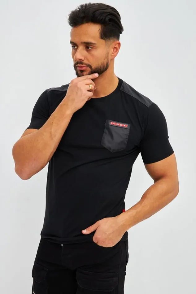 Men TShirt Noir Patch Icon 2 Rouge Black Brentiny Paris TShirts