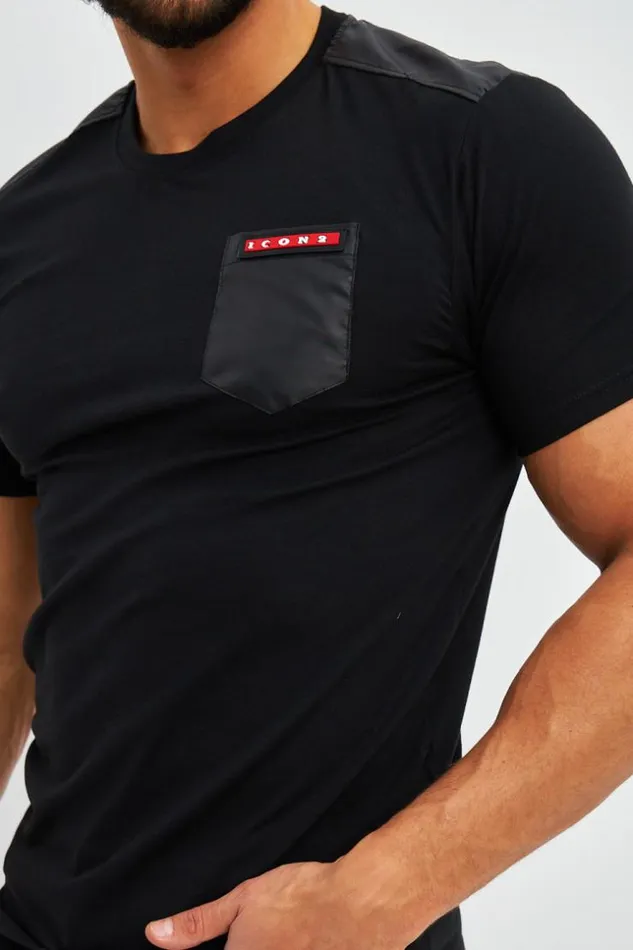 Men TShirt Noir Patch Icon 2 Rouge Black Brentiny Paris TShirts