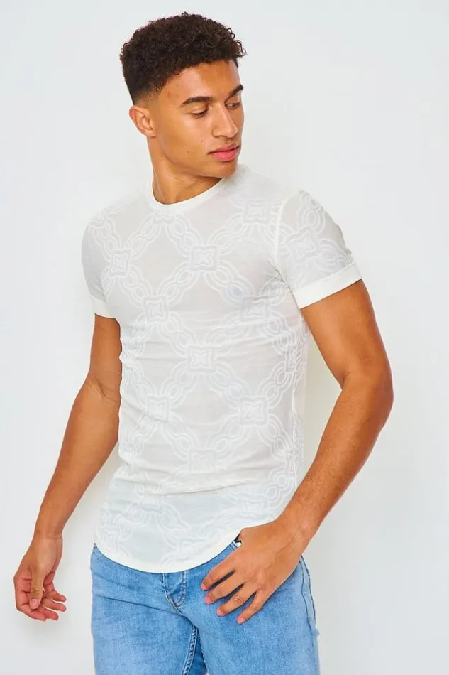 Men TShirt With Baroque Print In OffWhite White Brentiny Paris TShirts
