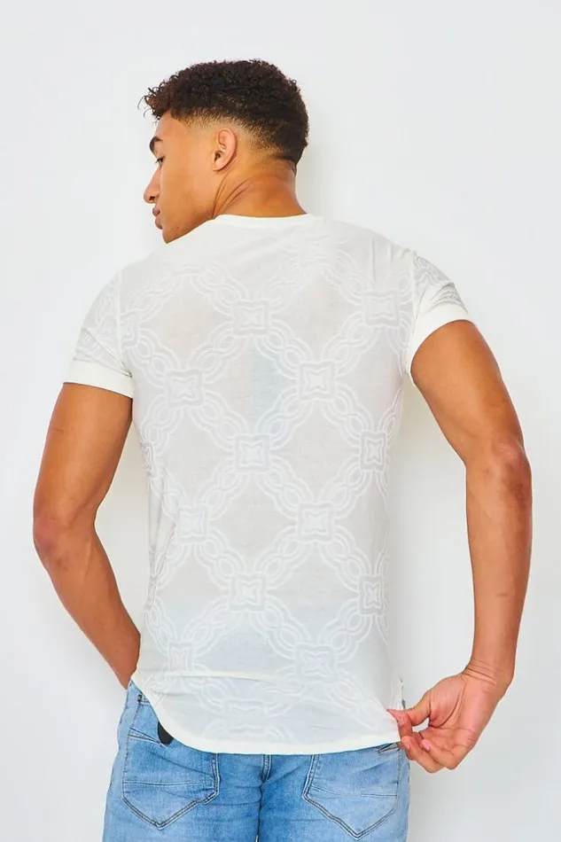 Men TShirt With Baroque Print In OffWhite White Brentiny Paris TShirts
