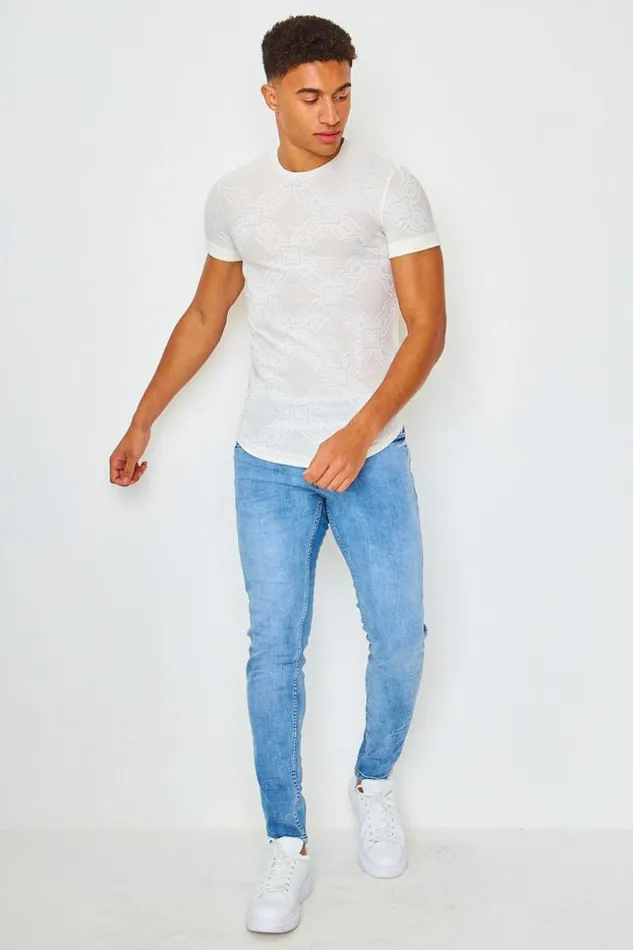 Men TShirt With Baroque Print In OffWhite White Brentiny Paris TShirts