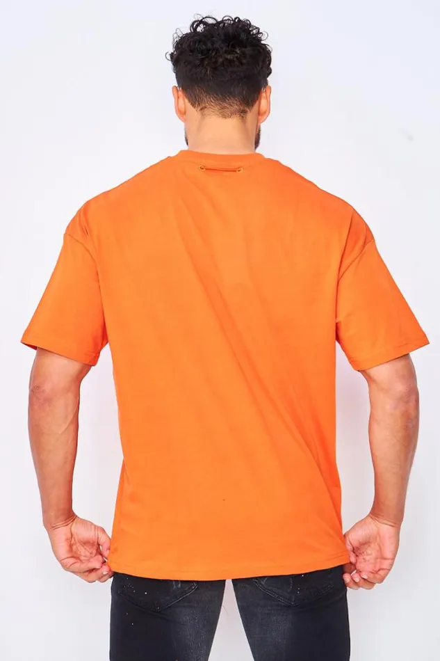 Men TShirt With Drawstring Collar In Orange Orange Brentiny Paris TShirts