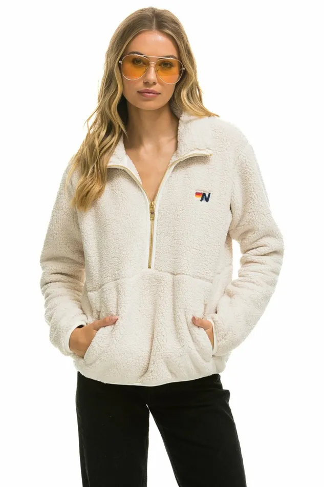 Men TEDDY UNISEX HALF ZIP JACKET 8211 VINTAGE WHITE Aviator Nation Outerwear Men TEDDY UNISEX HALF ZIP JACKET 8211 VINTAGE WHITE Aviator Nation Outerwear