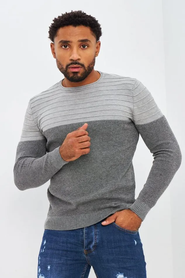 Men TwoTone Gray And Black Jumper Black Brentiny Paris Sweatshirts and Pullovers