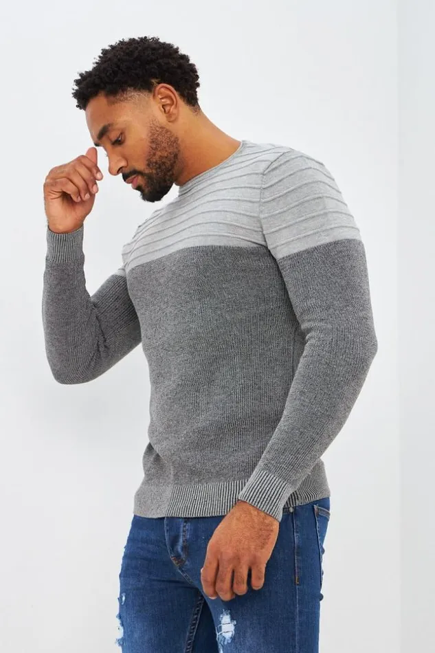 Men TwoTone Gray And Black Jumper Black Brentiny Paris Sweatshirts and Pullovers