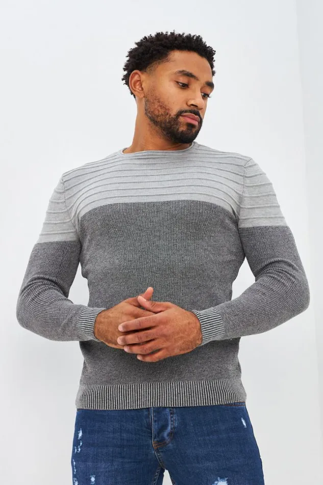 Men TwoTone Gray And Black Jumper Black Brentiny Paris Sweatshirts and Pullovers