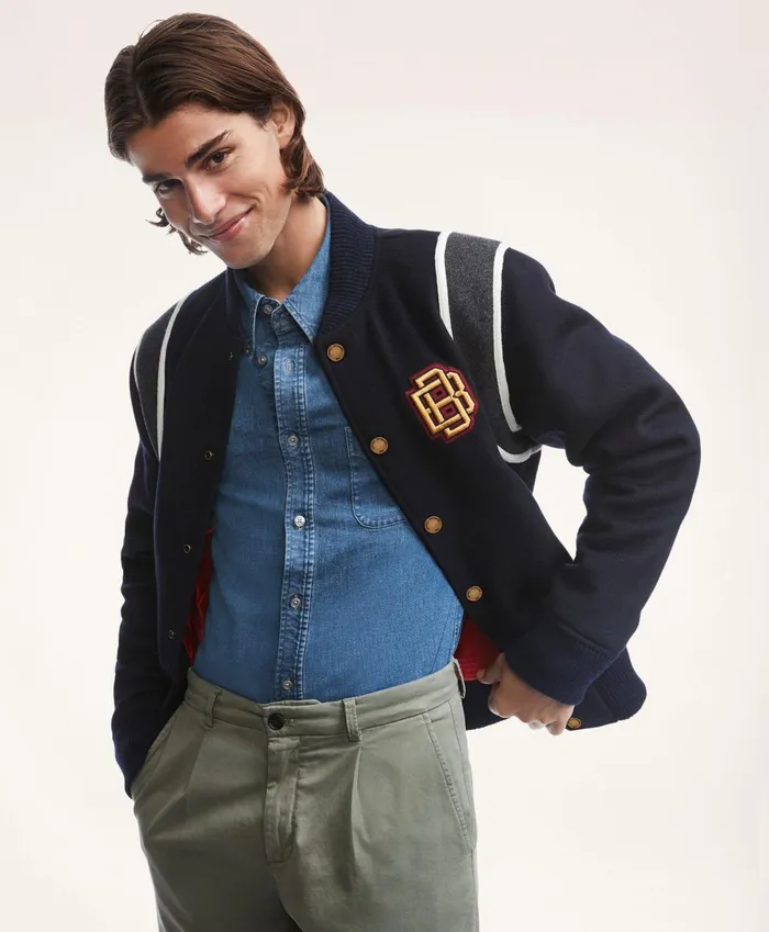 Men Varsity Jacket Navy Brooks Brothers Coats and Jackets