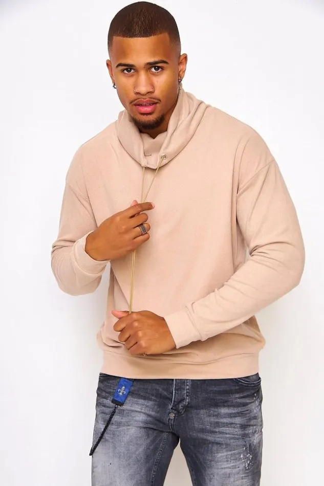 Men Velvet Pullover With An Adjustable Collar In Beige Beige Brentiny Paris Sweatshirts and Pullovers Men Velvet Pullover With An Adjustable Collar In Beige Beige Brentiny Paris Sweatshirts and Pullovers