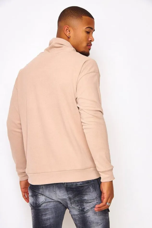 Men Velvet Pullover With An Adjustable Collar In Beige Beige Brentiny Paris Sweatshirts and Pullovers