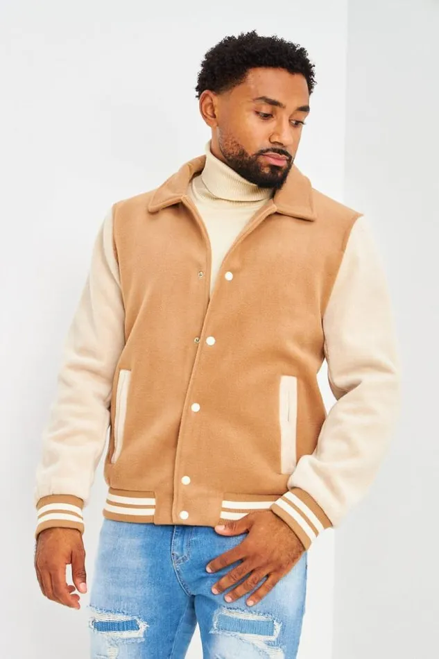 Men Veste Bicolore En Sudine CamelBeige Camel Brentiny Paris Jackets