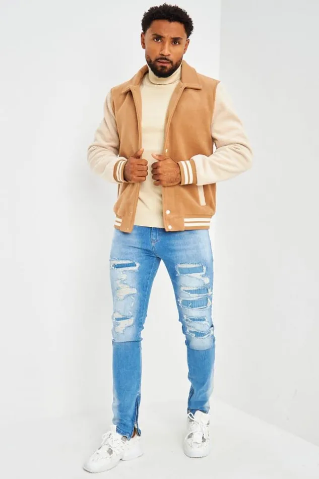 Men Veste Bicolore En Sudine CamelBeige Camel Brentiny Paris Jackets