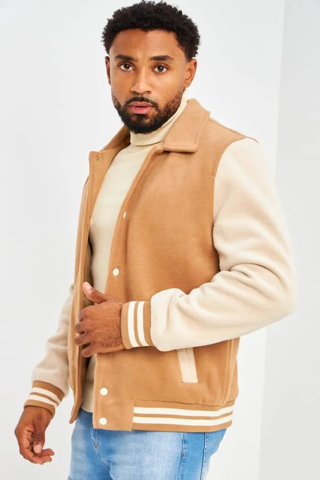 Men Veste Bicolore En Sudine CamelBeige Camel Brentiny Paris Jackets