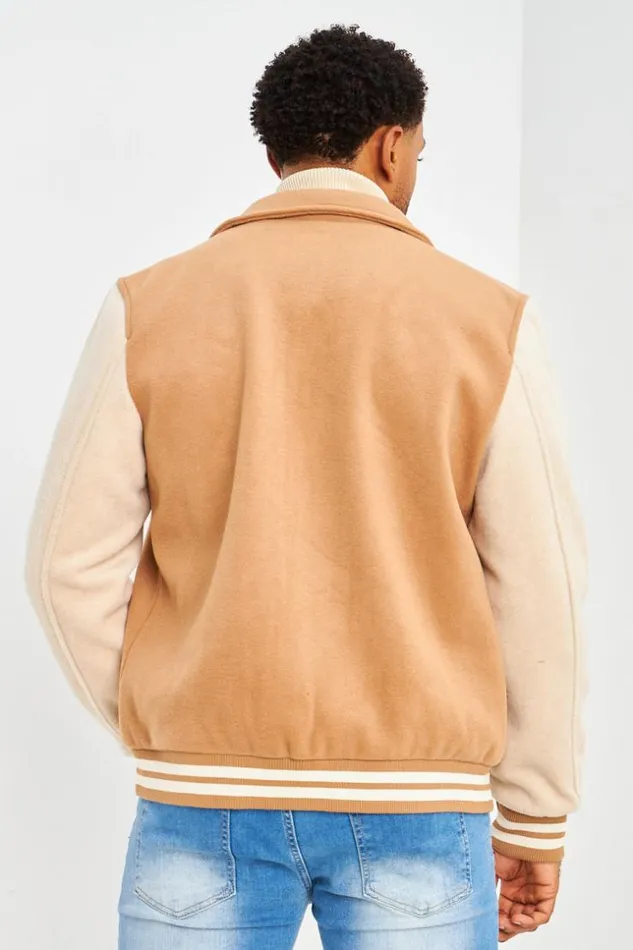 Men Veste Bicolore En Sudine CamelBeige Camel Brentiny Paris Jackets