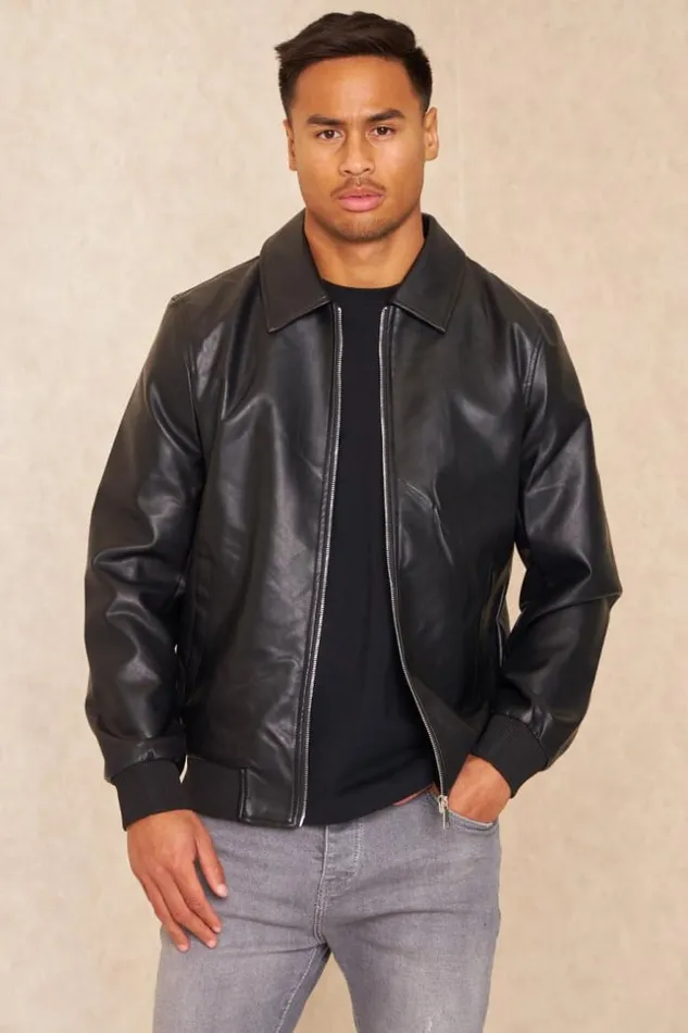 Men Veste En Simili Cuir Noir Black Brentiny Paris Jackets