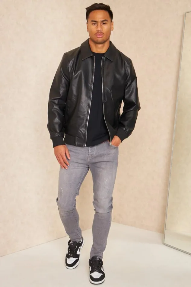 Men Veste En Simili Cuir Noir Black Brentiny Paris Jackets