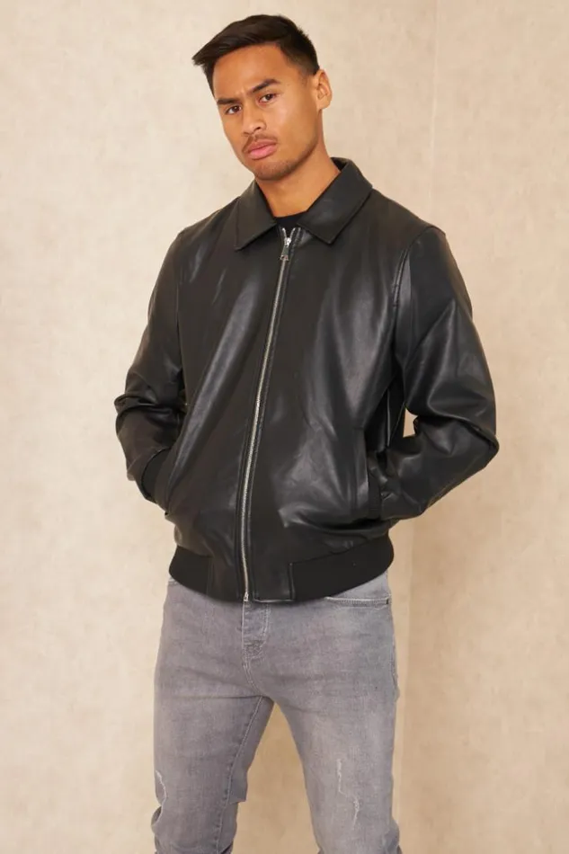 Men Veste En Simili Cuir Noir Black Brentiny Paris Jackets