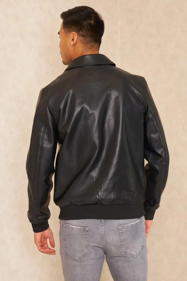 Men Veste En Simili Cuir Noir Black Brentiny Paris Jackets