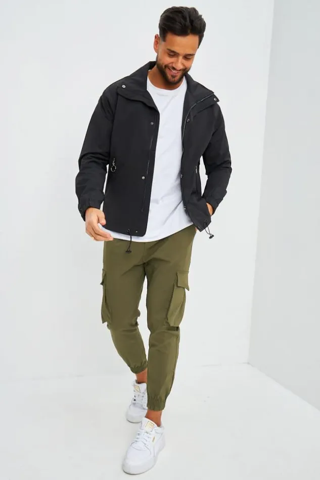 Men Veste Noire Col Montant Black Brentiny Paris Jackets